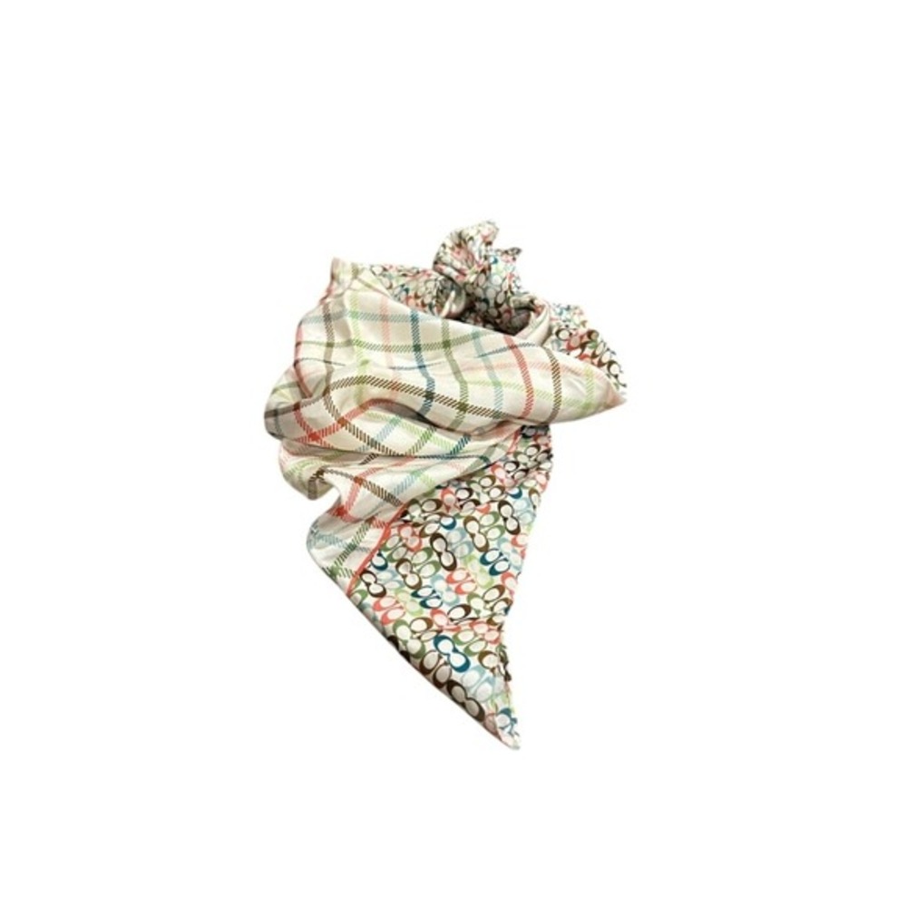 Coach Silk Square Scarf Multi Color Signature C Monogram Plaid Print‎ 12x12